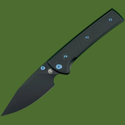 Chaves Blue Label Scapegoat 229 Liner Lock Black Knurled Aluminum Handles Blue Hardware (Black)