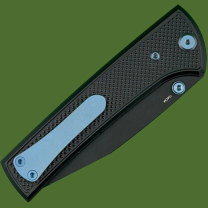 Chaves Blue Label Scapegoat 229 Liner Lock Black Knurled Aluminum Handles Blue Hardware (Black)