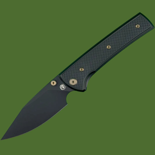Chaves Blue Label Scapegoat 229 Liner Lock Black Knurled Aluminum Handles Bronze Hardware (Black)