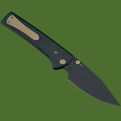 Chaves Blue Label Scapegoat 229 Liner Lock Black Knurled Aluminum Handles Bronze Hardware (Black)