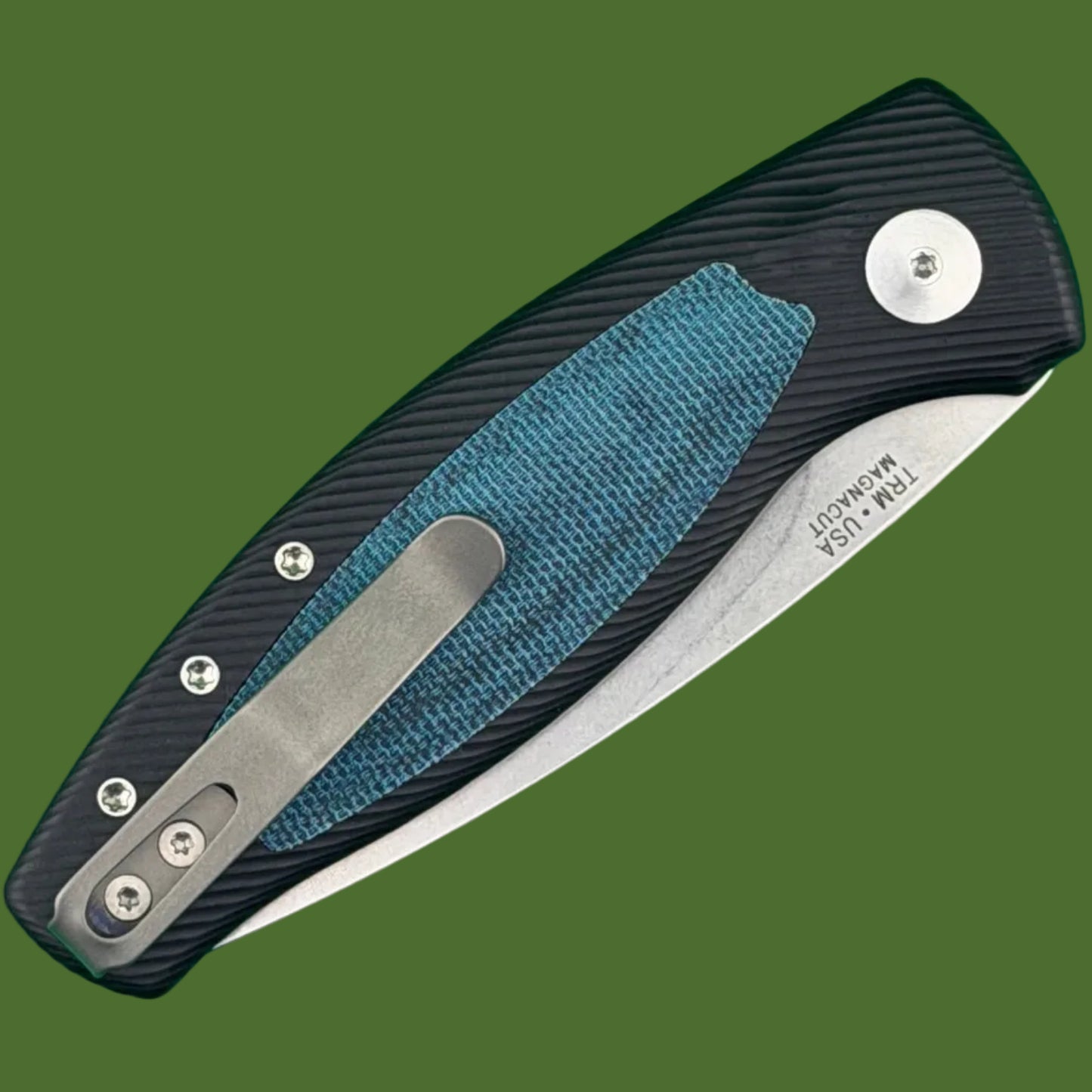 TRM Pit Bull Auto 3D Aluminum Blue Denim Micarta Inlay