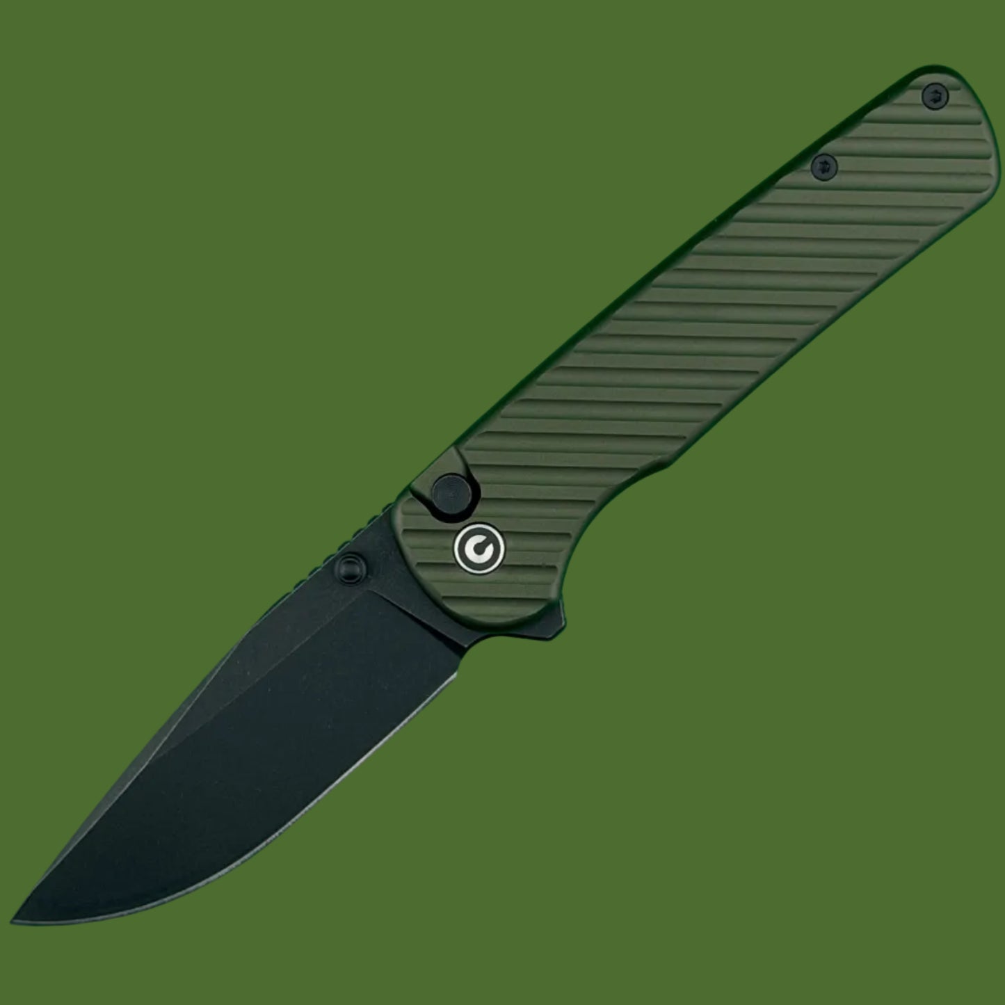 Civivi Iron Tide Button Lock Forest Green Aluminum Black Stonewashed Blade