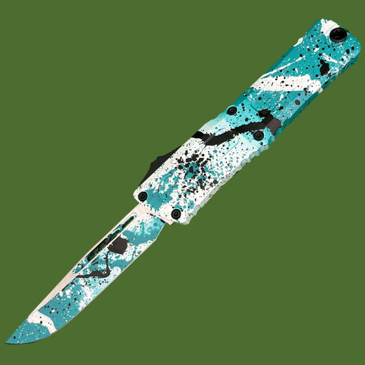 Microtech Combat Troodon S/E Gen III Signature Series Turquoise/White/Black Splatter Standard