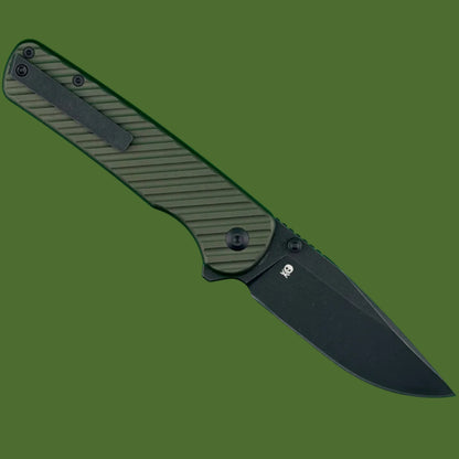 Civivi Iron Tide Button Lock Forest Green Aluminum Black Stonewashed Blade