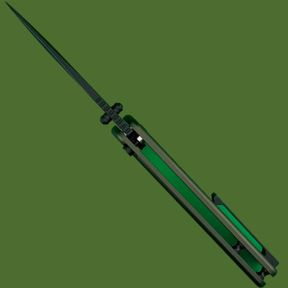 Civivi Iron Tide Button Lock Forest Green Aluminum Black Stonewashed Blade