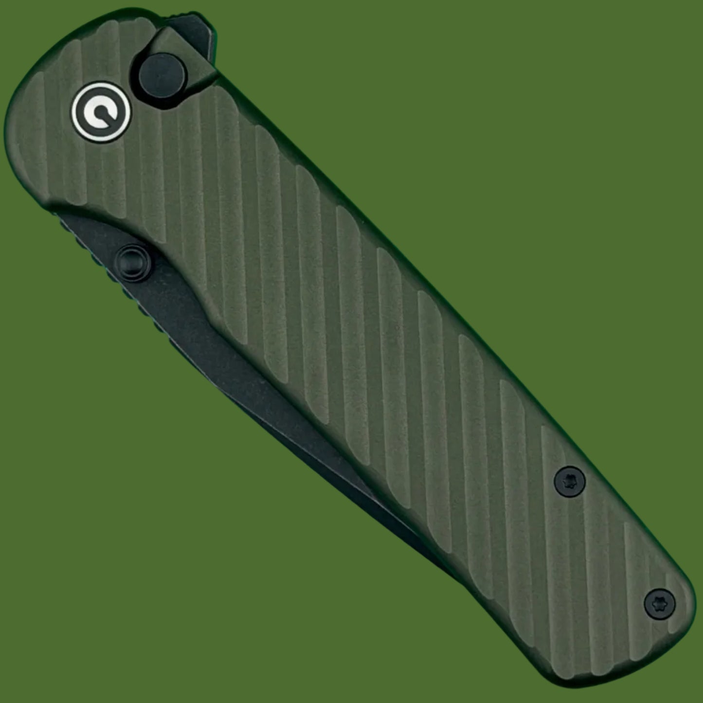 Civivi Iron Tide Button Lock Forest Green Aluminum Black Stonewashed Blade