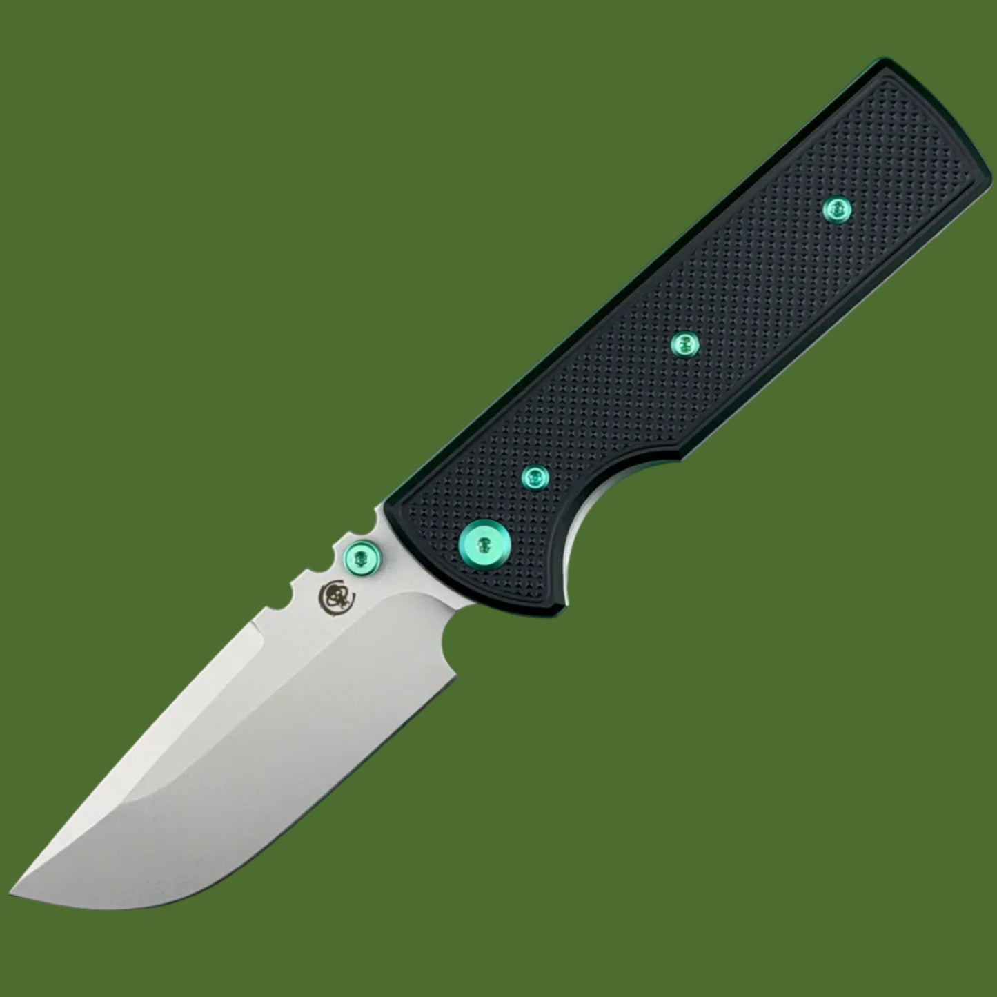 Chaves Blue Label NTAK Liner Lock Black Knurled Aluminum Handles Green Hardware (Stonewash Drop Point)