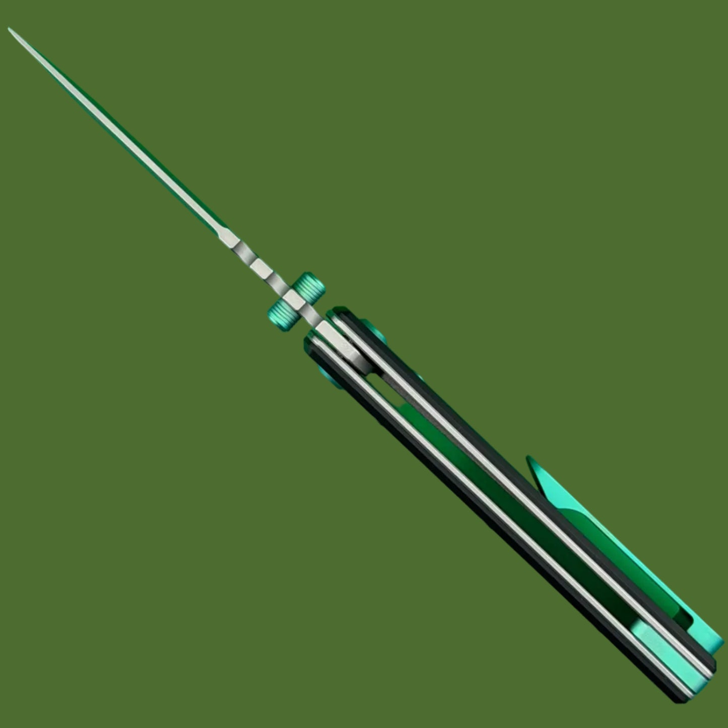 Chaves Blue Label NTAK Liner Lock Black Knurled Aluminum Handles Green Hardware (Stonewash Drop Point)