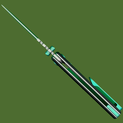 Chaves Blue Label NTAK Liner Lock Black Knurled Aluminum Handles Green Hardware (Stonewash Drop Point)