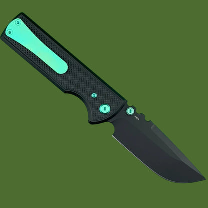 Chaves Blue Label NTAK Liner Lock Black Knurled Aluminum Handles Green Hardware (Black Drop Point)