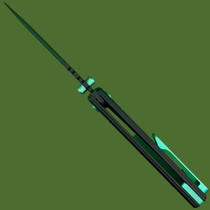 Chaves Blue Label NTAK Liner Lock Black Knurled Aluminum Handles Green Hardware (Black Drop Point)