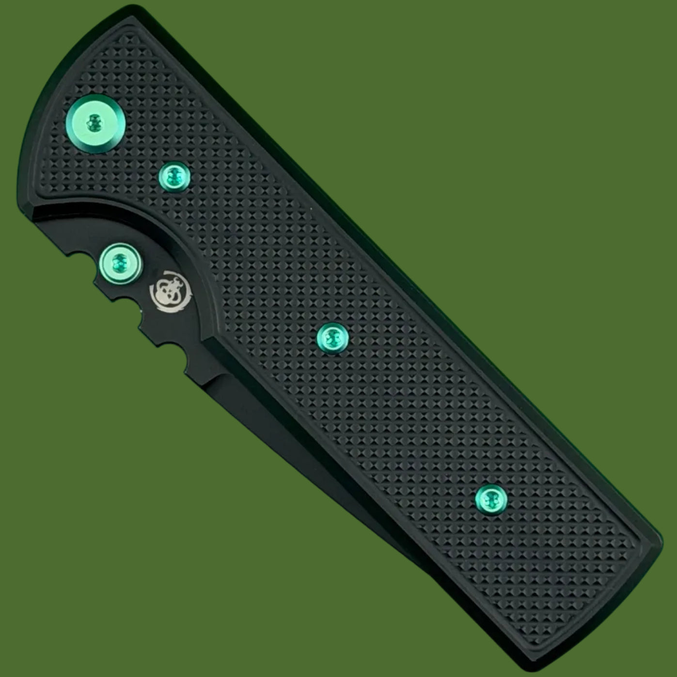 Chaves Blue Label NTAK Liner Lock Black Knurled Aluminum Handles Green Hardware (Black Drop Point)