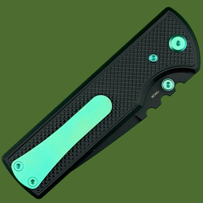 Chaves Blue Label NTAK Liner Lock Black Knurled Aluminum Handles Green Hardware (Black Drop Point)