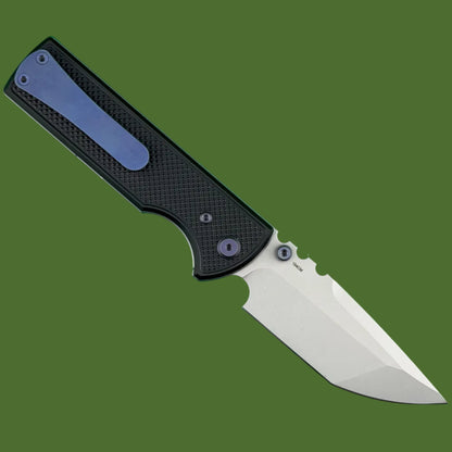Chaves Blue Label NTAK Liner Lock Black Knurled Aluminum Handles Purple Hardware (Stonewash Tanto)