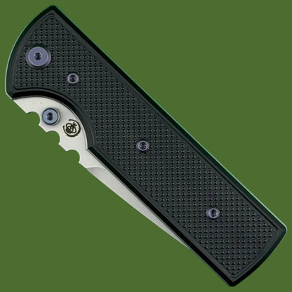 Chaves Blue Label NTAK Liner Lock Black Knurled Aluminum Handles Purple Hardware (Stonewash Tanto)