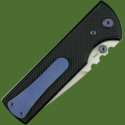 Chaves Blue Label NTAK Liner Lock Black Knurled Aluminum Handles Purple Hardware (Stonewash Tanto)
