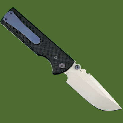 Chaves Blue Label NTAK Liner Lock Black Knurled Aluminum Handles Purple Hardware (Stonewash Drop Point)