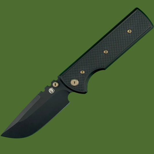 Chaves Blue Label NTAK Liner Lock Black Knurled Aluminum Handles Bronze Hardware (Black Drop Point)