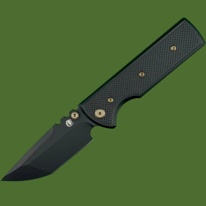 Chaves Blue Label NTAK Liner Lock Black Knurled Aluminum Handles Bronze Hardware (Black Tanto)