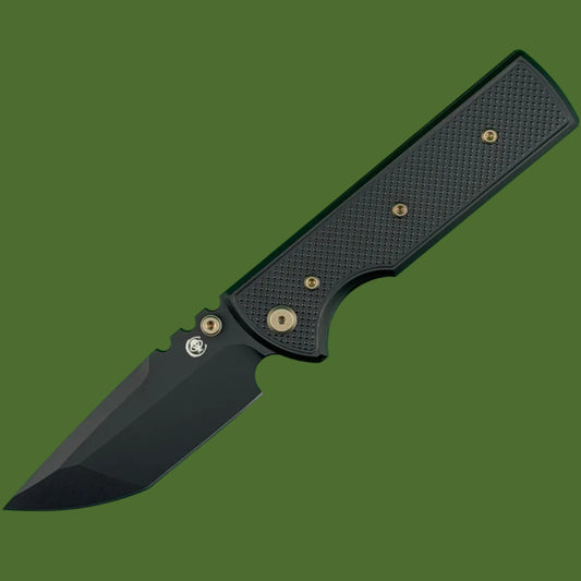 Chaves Blue Label NTAK Liner Lock Black Knurled Aluminum Handles Bronze Hardware (Black Tanto)
