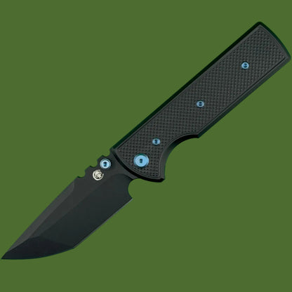 Chaves Blue Label NTAK Liner Lock Black Knurled Aluminum Handles Blue Hardware (Black Tanto)