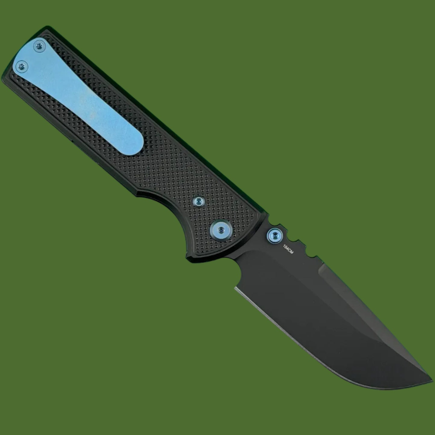 Chaves Blue Label NTAK Liner Lock Black Knurled Aluminum Handles Blue Hardware (Black Drop Point)