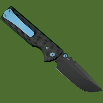 Chaves Blue Label NTAK Liner Lock Black Knurled Aluminum Handles Blue Hardware (Black Drop Point)