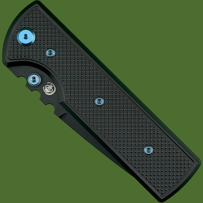 Chaves Blue Label NTAK Liner Lock Black Knurled Aluminum Handles Blue Hardware (Black Drop Point)