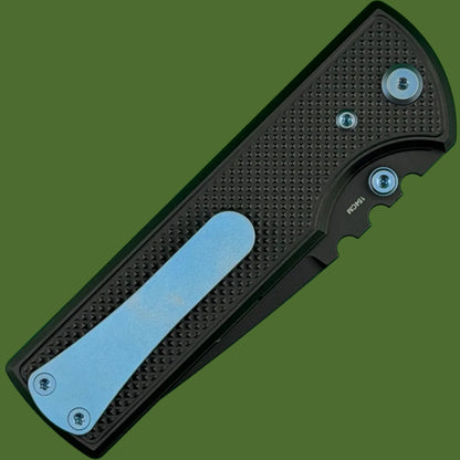 Chaves Blue Label NTAK Liner Lock Black Knurled Aluminum Handles Blue Hardware (Black Drop Point)