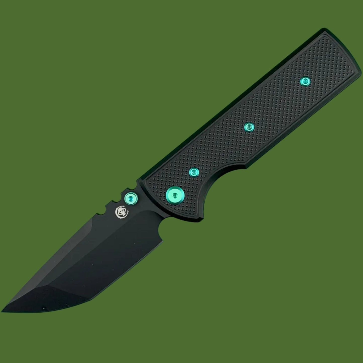 Chaves Blue Label NTAK Liner Lock Black Knurled Aluminum Handles Green Hardware (Black Tanto)