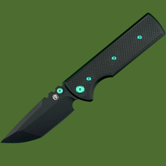 Chaves Blue Label NTAK Liner Lock Black Knurled Aluminum Handles Green Hardware (Black Tanto)