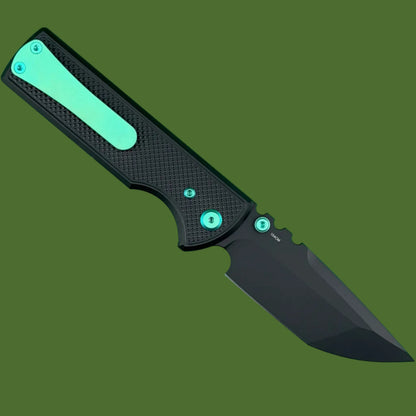 Chaves Blue Label NTAK Liner Lock Black Knurled Aluminum Handles Green Hardware (Black Tanto)