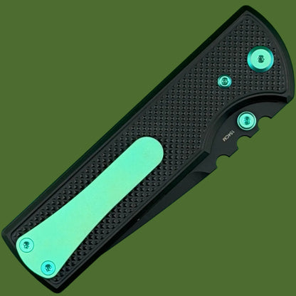 Chaves Blue Label NTAK Liner Lock Black Knurled Aluminum Handles Green Hardware (Black Tanto)