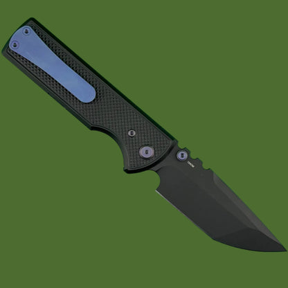 Chaves Blue Label NTAK Liner Lock Black Knurled Aluminum Handles Purple Hardware (Black Tanto)