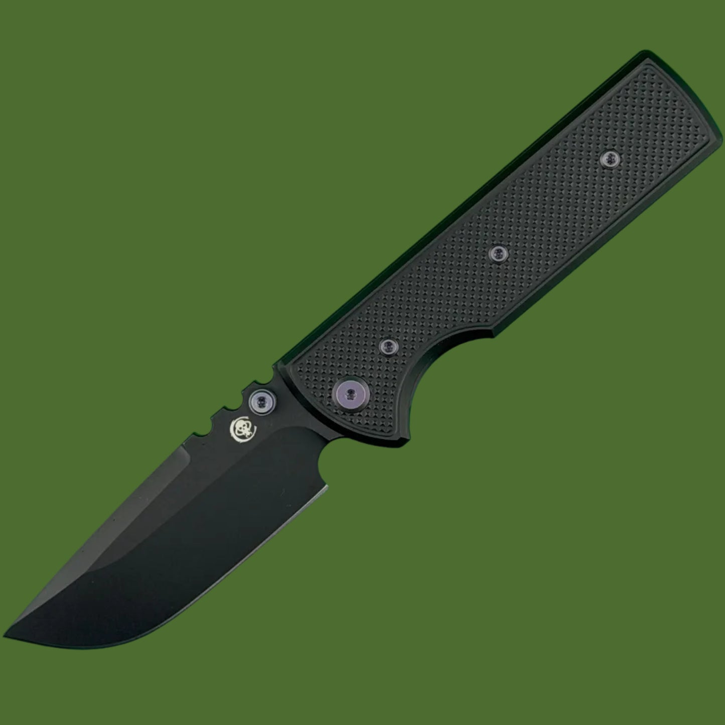 Chaves Blue Label NTAK Liner Lock Black Knurled Aluminum Handles Purple Hardware (Black Drop Point)