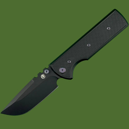 Chaves Blue Label NTAK Liner Lock Black Knurled Aluminum Handles Purple Hardware (Black Drop Point)