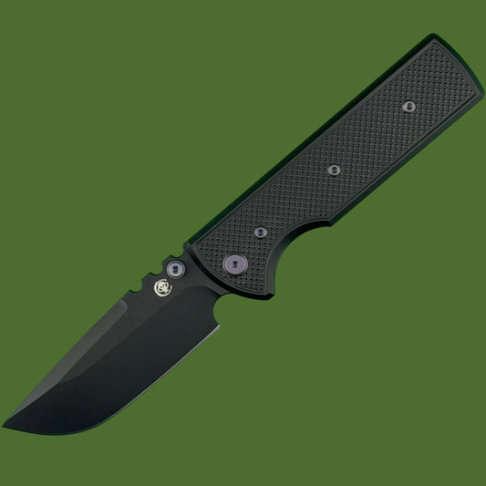 Chaves Blue Label NTAK Liner Lock Black Knurled Aluminum Handles Purple Hardware (Black Drop Point)