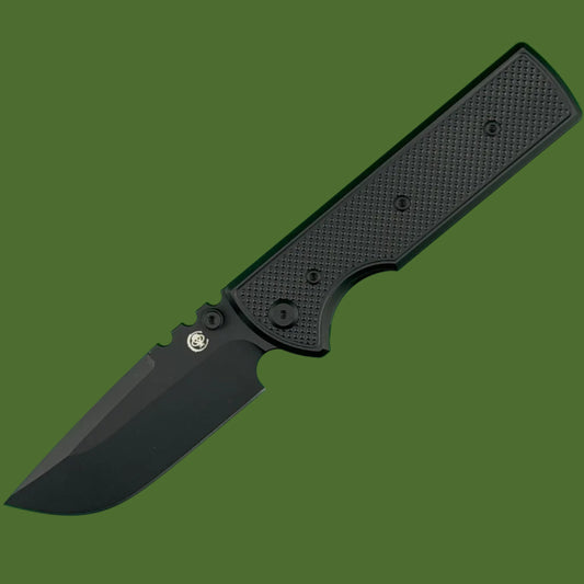 Chaves Blue Label NTAK Liner Lock Black Knurled Aluminum Handles Black Hardware (Black Drop Point)