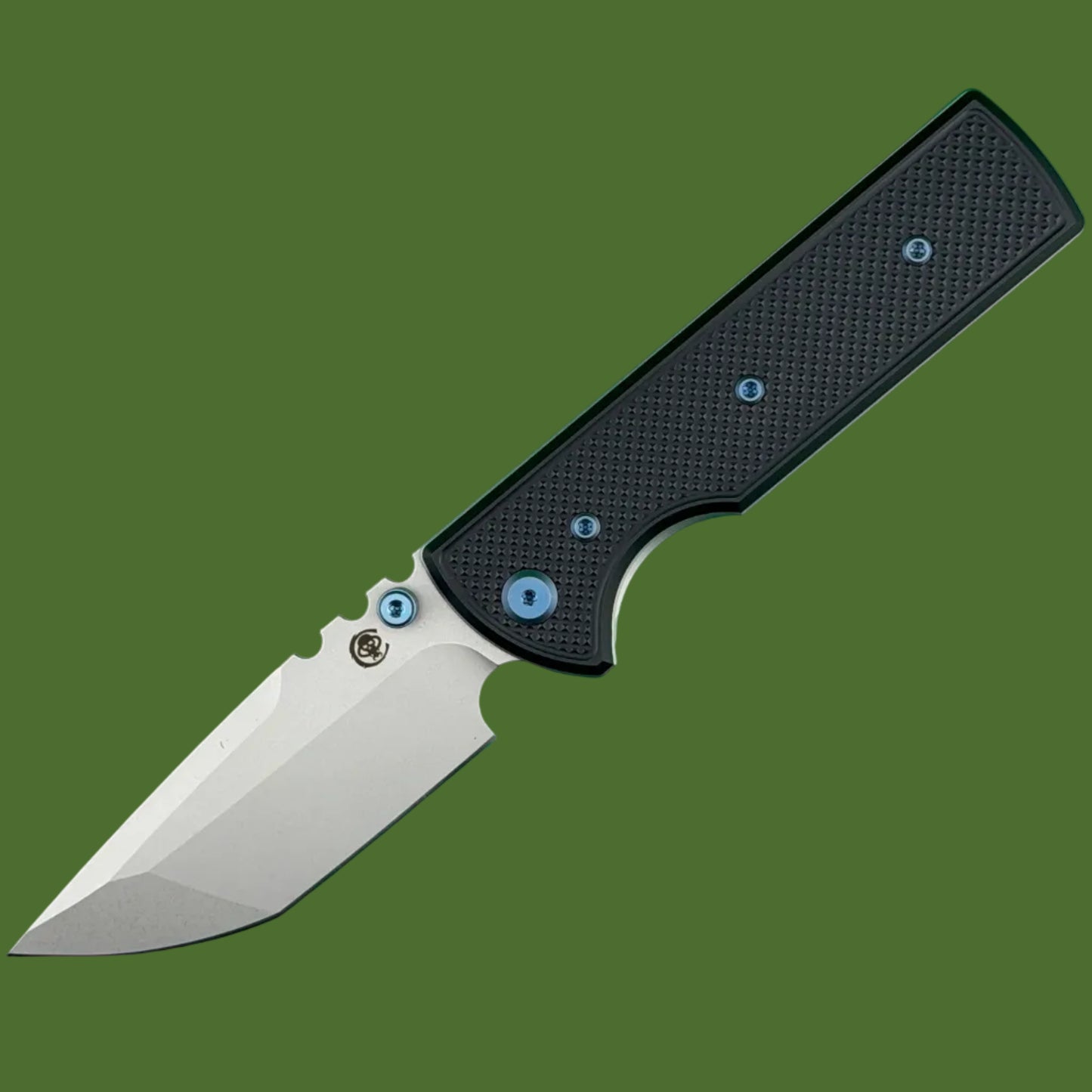 Chaves Blue Label NTAK Liner Lock Black Knurled Aluminum Handles Blue Hardware (Stonewash Tanto)