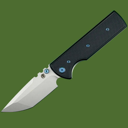Chaves Blue Label NTAK Liner Lock Black Knurled Aluminum Handles Blue Hardware (Stonewash Tanto)