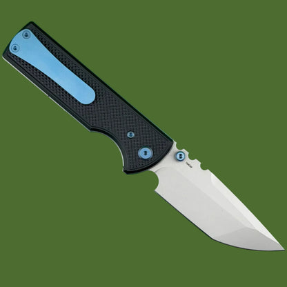 Chaves Blue Label NTAK Liner Lock Black Knurled Aluminum Handles Blue Hardware (Stonewash Tanto)