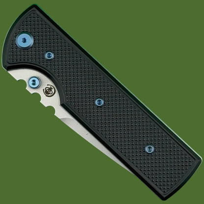 Chaves Blue Label NTAK Liner Lock Black Knurled Aluminum Handles Blue Hardware (Stonewash Tanto)