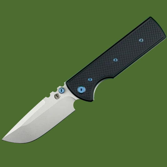 Chaves Blue Label NTAK Liner Lock Black Knurled Aluminum Handles Blue Hardware (Stonewash Drop Point)