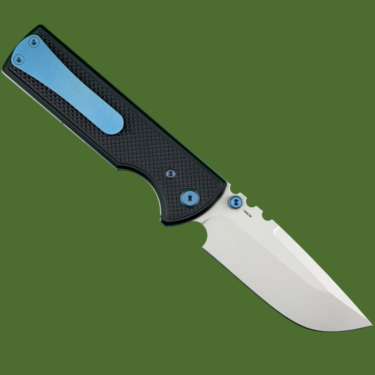 Chaves Blue Label NTAK Liner Lock Black Knurled Aluminum Handles Blue Hardware (Stonewash Drop Point)
