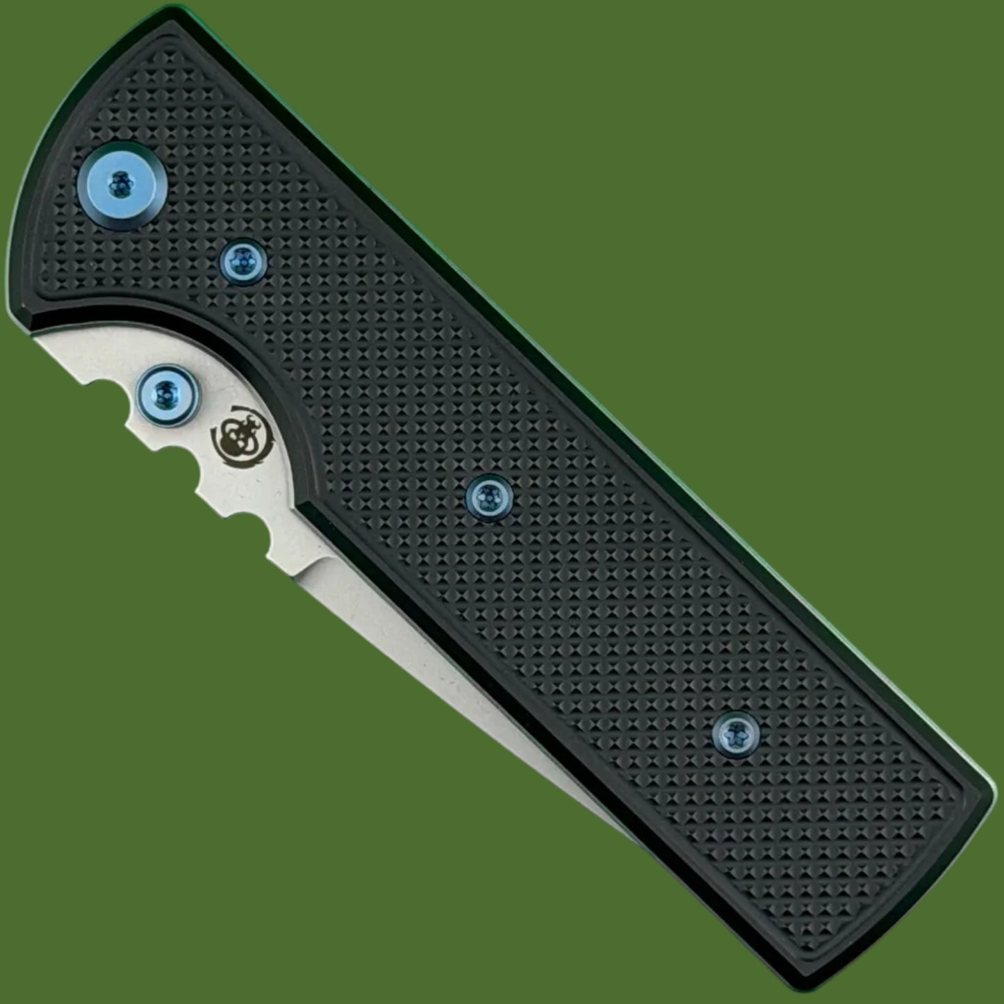 Chaves Blue Label NTAK Liner Lock Black Knurled Aluminum Handles Blue Hardware (Stonewash Drop Point)