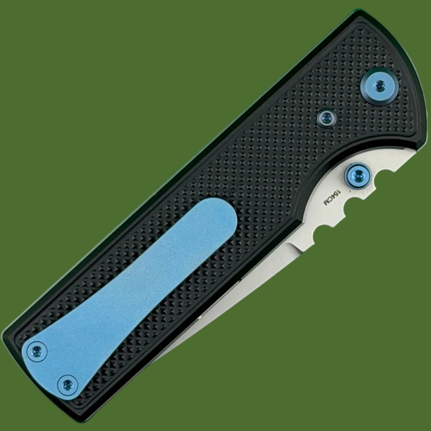 Chaves Blue Label NTAK Liner Lock Black Knurled Aluminum Handles Blue Hardware (Stonewash Drop Point)