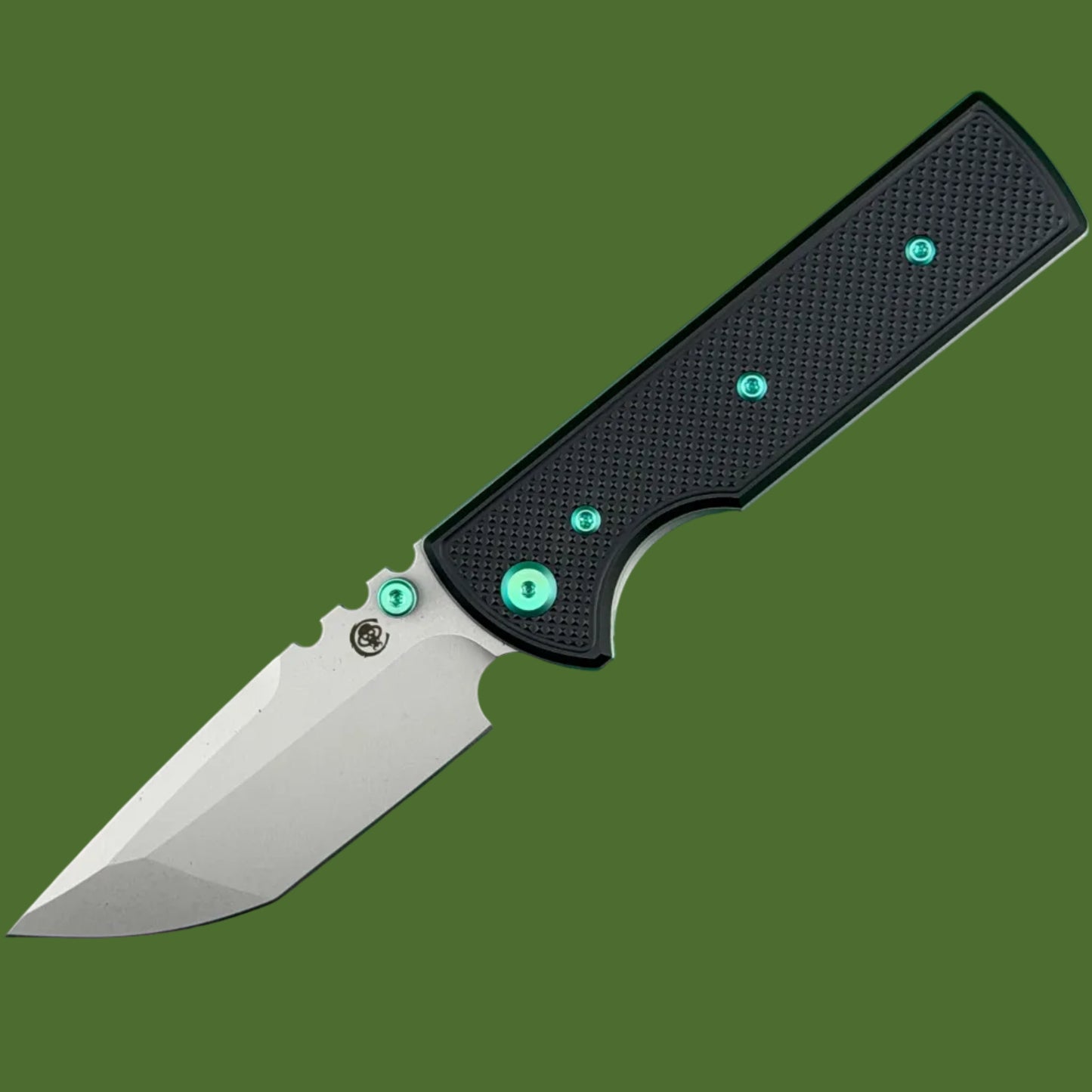 Chaves Blue Label NTAK Liner Lock Black Knurled Aluminum Handles Green Hardware (Stonewash Tanto)