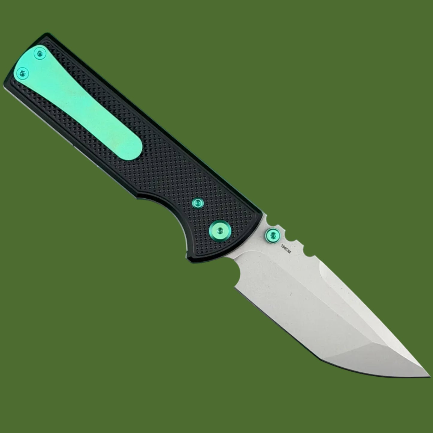 Chaves Blue Label NTAK Liner Lock Black Knurled Aluminum Handles Green Hardware (Stonewash Tanto)