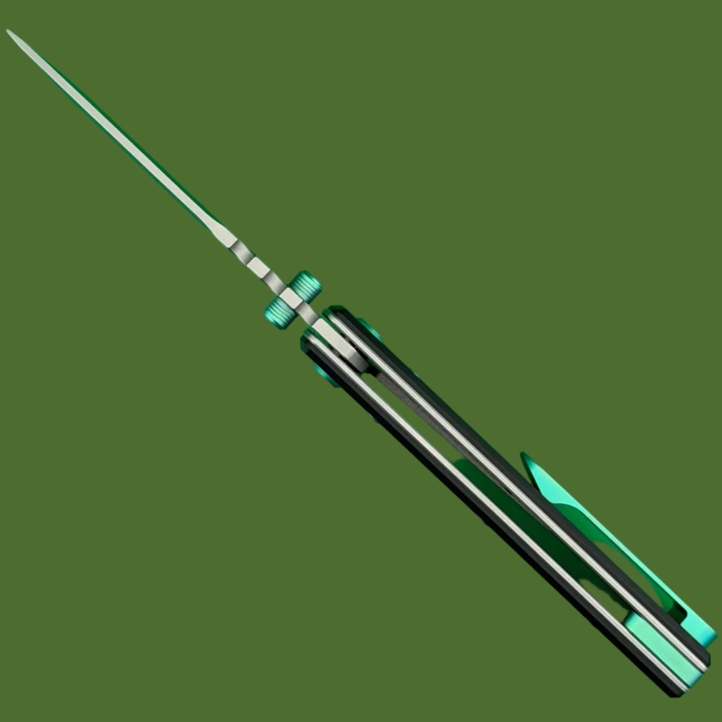 Chaves Blue Label NTAK Liner Lock Black Knurled Aluminum Handles Green Hardware (Stonewash Tanto)