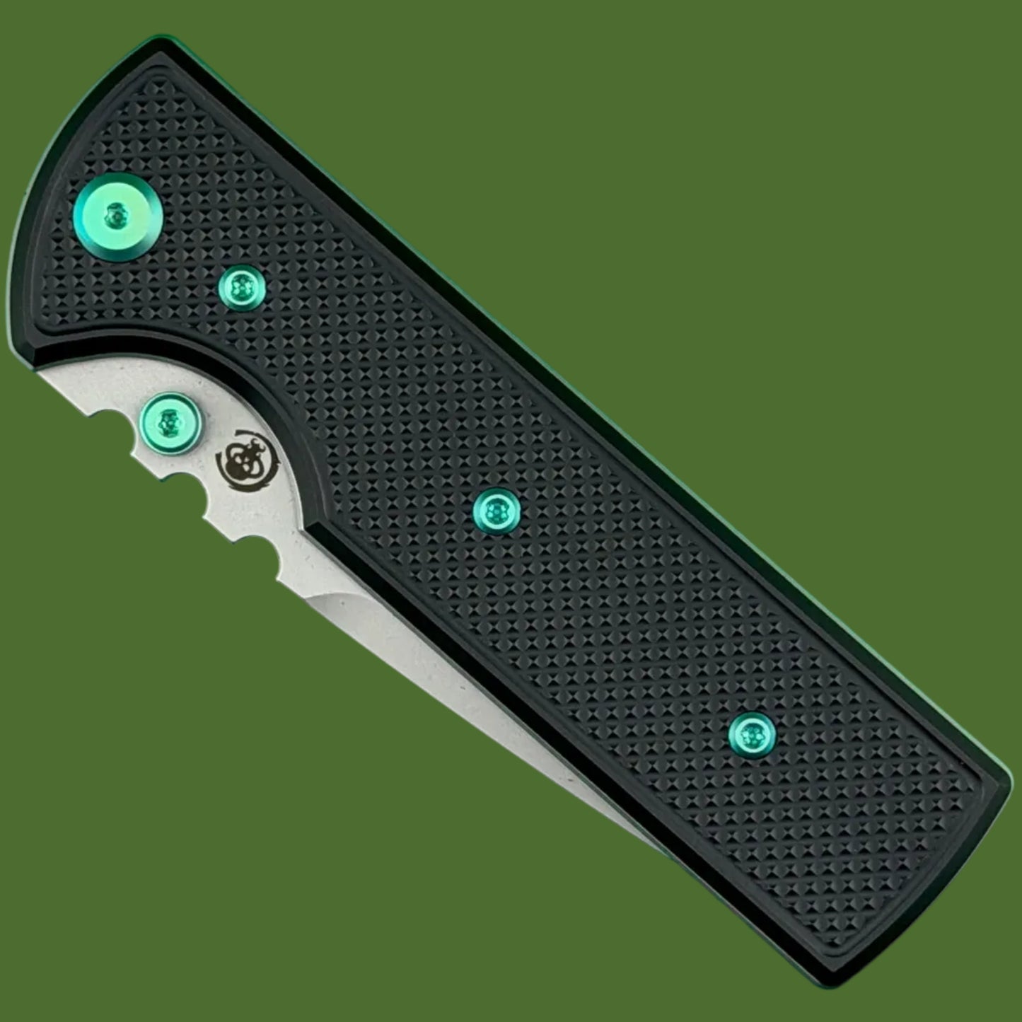 Chaves Blue Label NTAK Liner Lock Black Knurled Aluminum Handles Green Hardware (Stonewash Tanto)